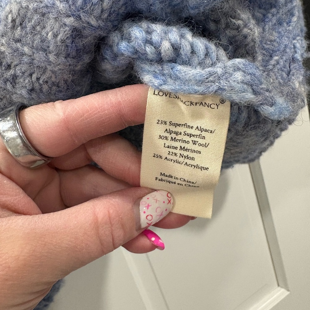 LoveShackFancy Remington Hoodie Sweater Blue Horizon Alpaca Merino Wool XS/S - Picture 5 of 7
